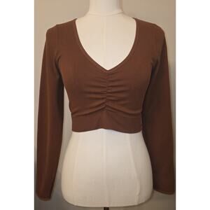 NWT M Women's Brown Cropped Long Sleeve Ribbed Athletic Top Wild Fable MSRP $18